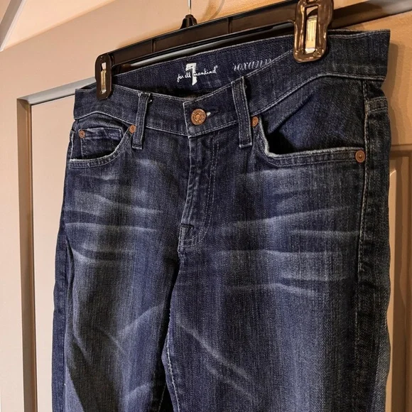 7 FOR ALL MANKIND | Midrise Women’s Distressed Slim Straight Blue Jeans Size 28 - Picture 3 of 11